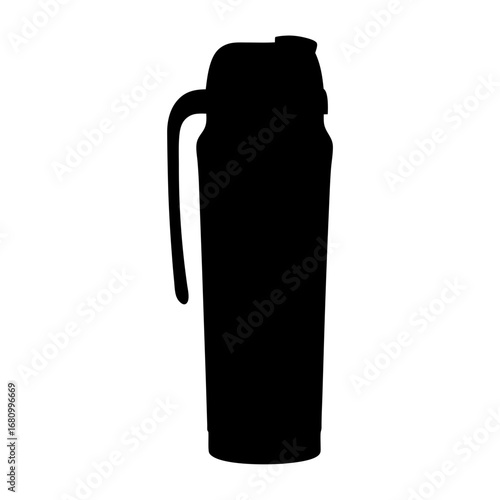 Black silhouette of an insulated travel mug with a handle and lid