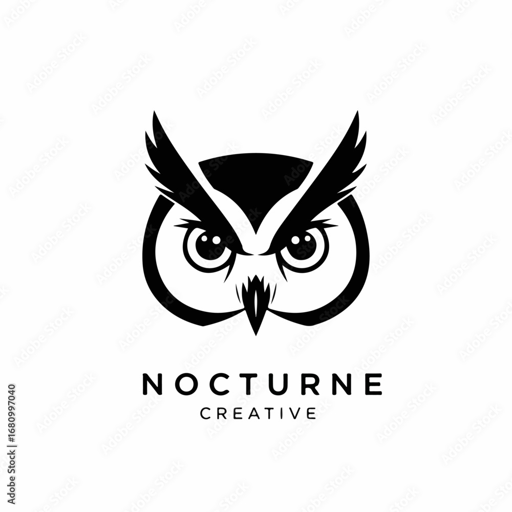 Fototapeta premium Elegant Owl Character Logo Featuring Timeless Black Vector Style
