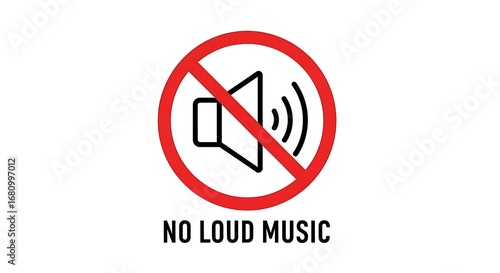 Enforce a quiet zone with this vivid no loud music symbol, ideal for libraries, apartments, and noise-sensitive areas, ensuring peace and respect for all