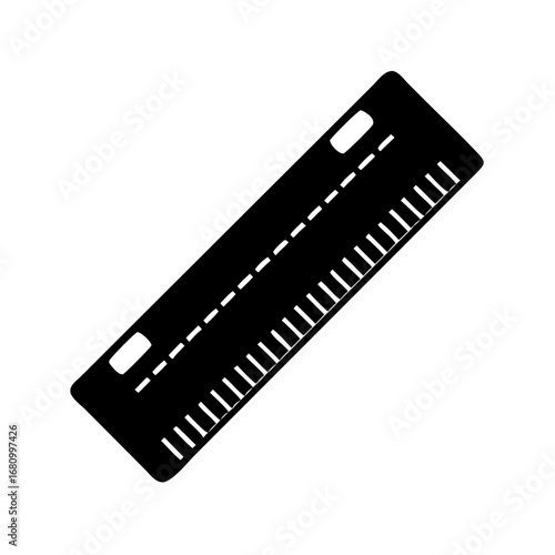 Vector art of black ruler with markings, a versatile tool for precise measurements in design, drafting, and education, featuring both inches and centimeters
