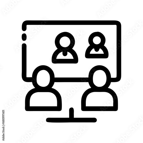 Vector art of outline illustration of a video conference call, showcasing online meetings, webinars, and remote work, , in a modern style