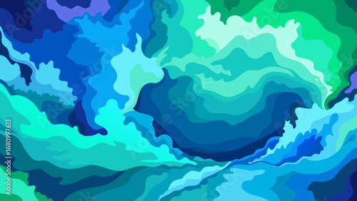 Vector art of abstract blue and green water wave background with dynamic motion and vibrant colors creating a visually stunning and artistic design