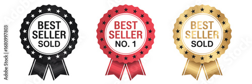 Best Seller Badge,  Number One Circle Label with Ribbon, Flat Gradient Icon for Logo, Stamp, Seal, Sticker, Symbol, or Sign
