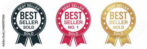 No. 1 Bestseller Badge Vector,  Flat Gradient Circle Icon with Ribbon, Modern Label for Sticker, Symbol, Logo, Seal, Stamp, or Sign Design