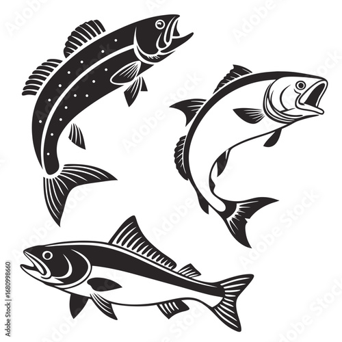 Vector art of set of fish, vector illustration of various fish species, perfect for logo, icon, or design element, with a vintage and retro style