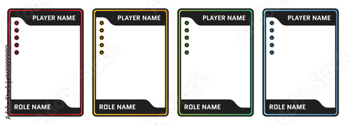 Modern game UI player profile card template. classic 4 color design with stat bars, star rating, and placeholders. Ideal for RPG, fantasy games, and mobile apps. Vector illustration