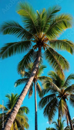 Wallpaper Mural Lush green coconut palm trees sway gently in the warm Balinese breeze, their fronds reaching towards a vibrant blue sky The iconic image of Bali's tropical paradise , travel, lush Torontodigital.ca