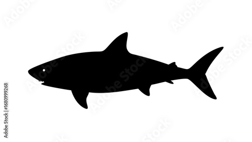 Vector art of silhouette of a great white shark, a formidable predator of the ocean, showcasing its powerful jaws and sleek body in a minimalist design