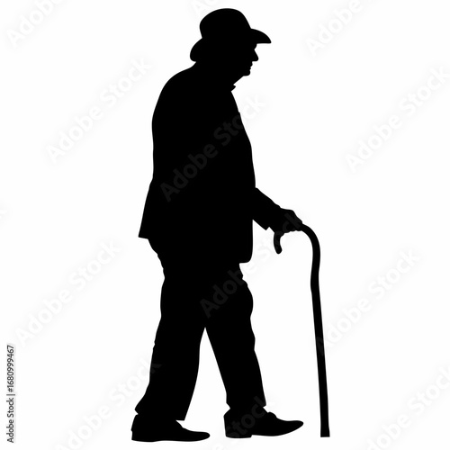 elderly man walking with cane silhouette