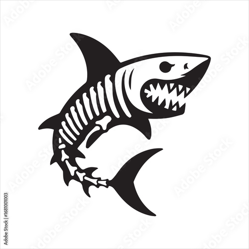 Silhouette of a ferocious shark skeleton