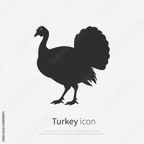Cartoon domestic turkey icon silhouette. Black turkey logo isolated on white background. Vector illustration