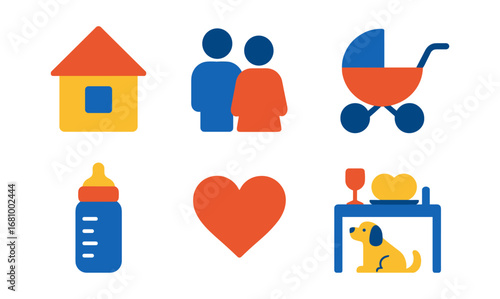Family and home icons in minimal style