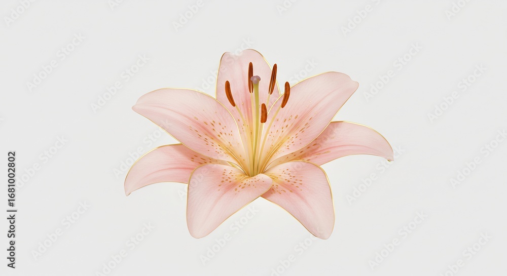 Naklejka premium 柔らかな光を浴びて咲く淡いピンクのユリ 美しい花びらの質感. AI Generated