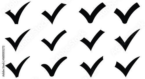 A collection of black check marks on a white background