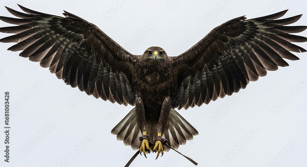 Obraz premium 猛禽類 羽ばたく 姿 力強く 白い背景 自然光 撮影. AI Generated