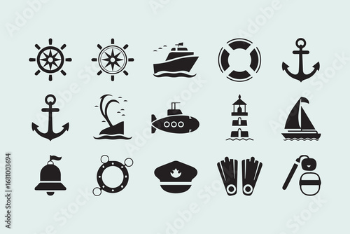 Photos Maritime, sailing, and ocean-related icons vector