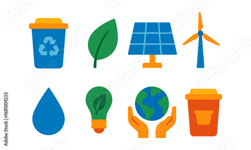 Sustainable energy and recycling icons for eco-friendly initiatives