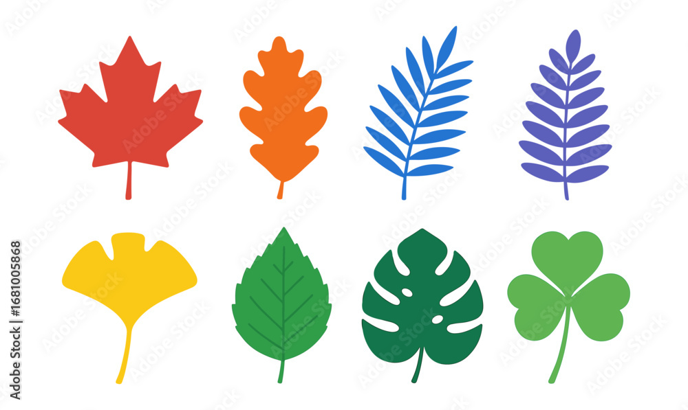 Obraz premium Colorful flat botanical leaf set with diverse shapes for nature design