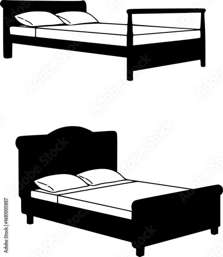  beds shown as black silhouettes on a white background silhouette