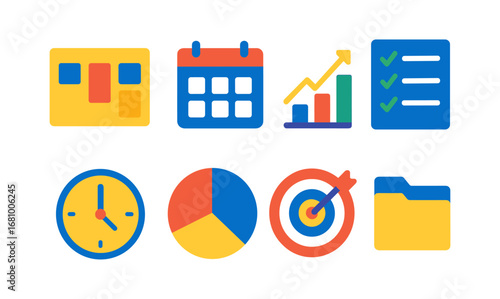 Colorful flat design icons for business and productivity