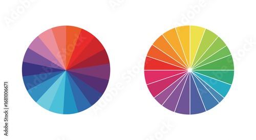 Color wheel diagrams showing primary and secondary colors in a circular pattern
