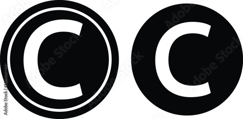 Copyright icon set collection group in black flat and line style, legal protection logo pack, trademark symbol bundle, intellectual property outline glyph assortment, creative rights design elements