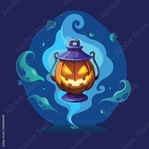 Enchanted Pumpkin Lantern Glowing Halloween Magic Illustration