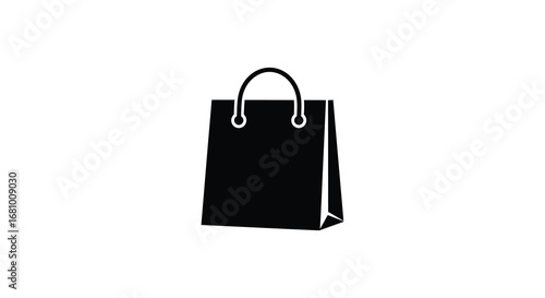 A black shopping bag with handles on a white background