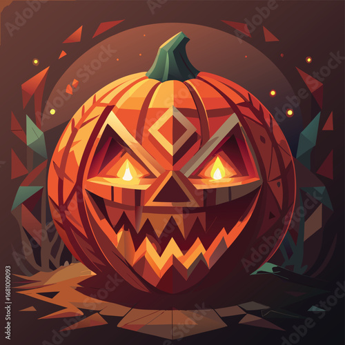 Glowing Halloween Pumpkin Low-Poly Jack-o'-Lantern Design 1 (33).eps