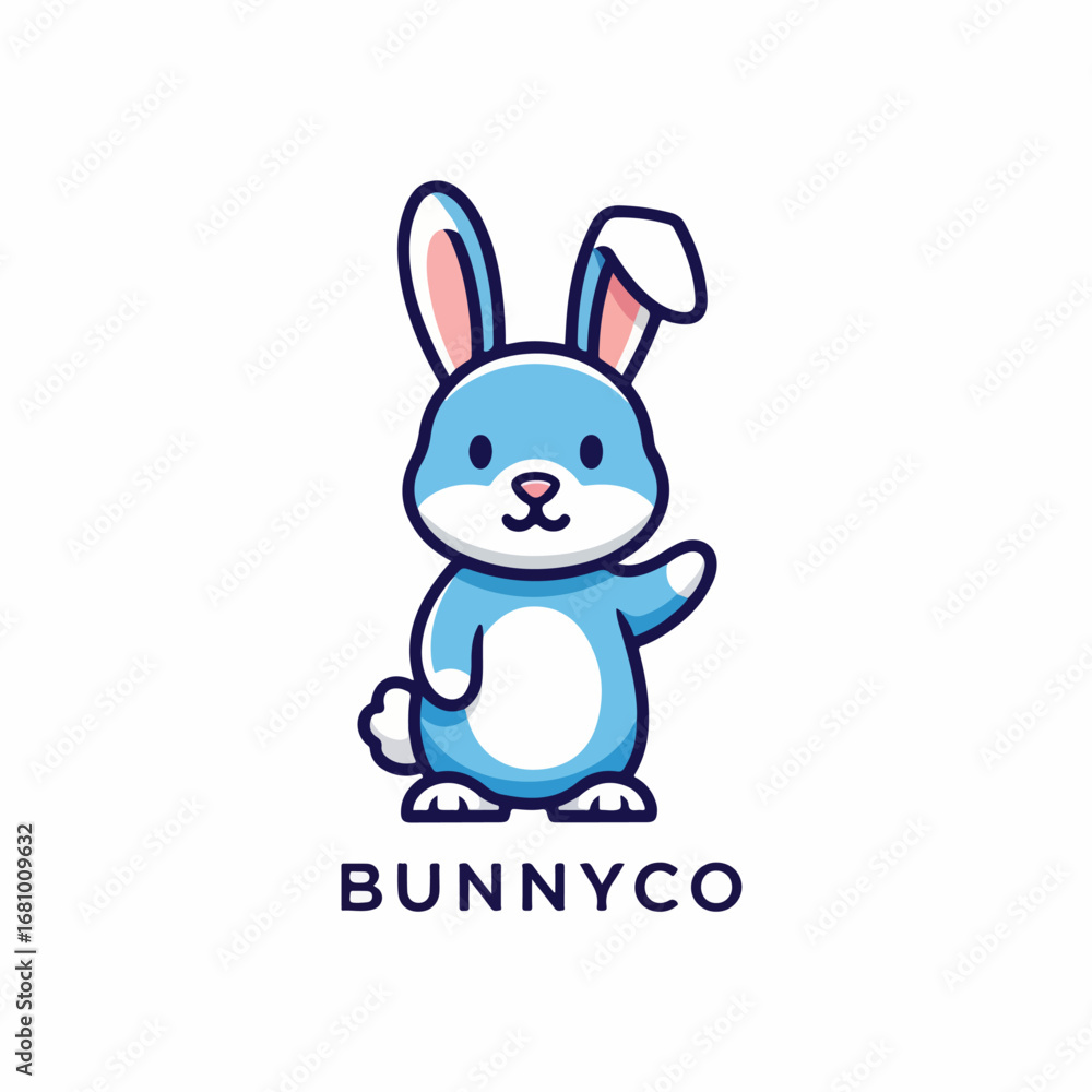 Fototapeta premium A cute cartoon bunny with pink ears holds a colorful Easter egg in this happy spring holiday vector illustration