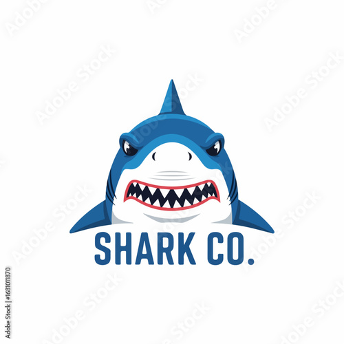 Blue shark vector illustration logo of a sleek ocean predator in simple cartoon art style