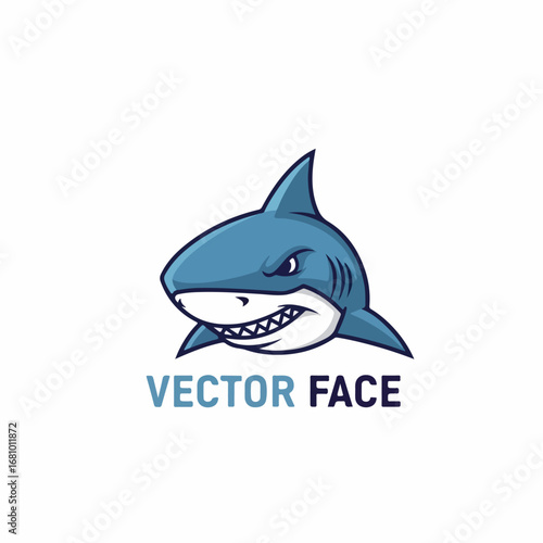 Blue shark vector illustration logo of a sleek ocean predator in simple cartoon art style