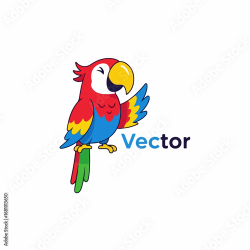 Vector illustration of a colorful Logo parrot, parrot on a branch