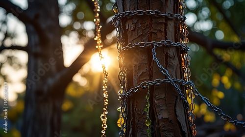 Dramatic low angle cinematic capture of a radiant glowing tree