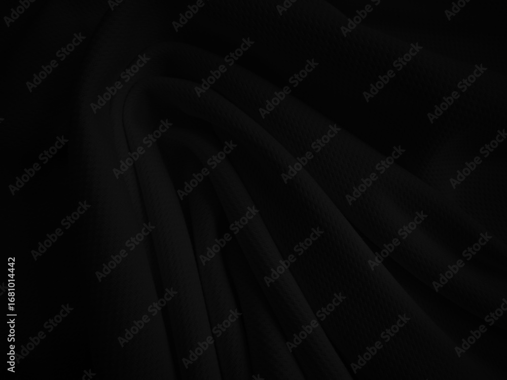 Fototapeta premium Black crumpled fabric texture. Dark folded cloth background