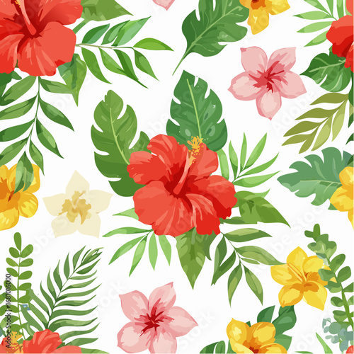 Vibrant red hibiscus flower with green leaves floral beauty in nature4
