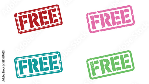 Free stamp icon set in red green blue and pink colors
