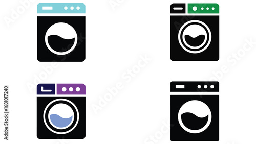 Washing machine icon set in simple flat vector design
