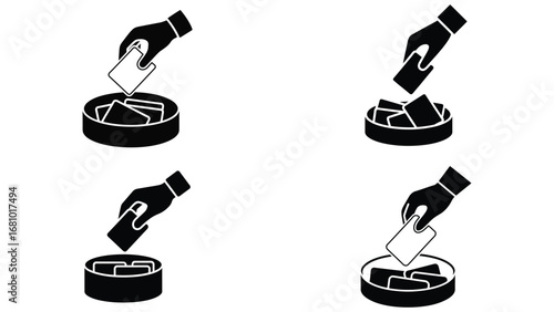 Voting and election icon set with hand putting ballot in box
