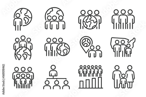 Global community icons representing family, population, and demographic concepts
