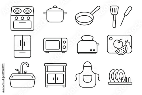 Kitchen appliances and utensils icons set