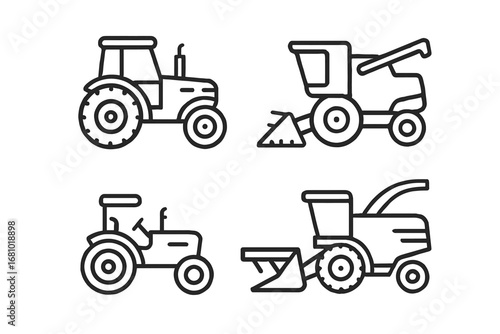 Outline drawings of tractors and combine harvesters for agricultural use