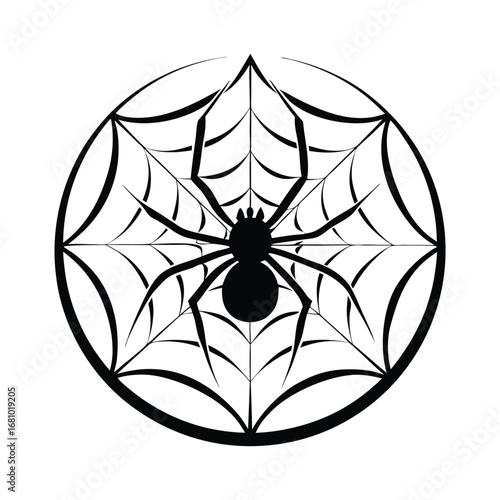 Circular Black Spider Web Design on White Background