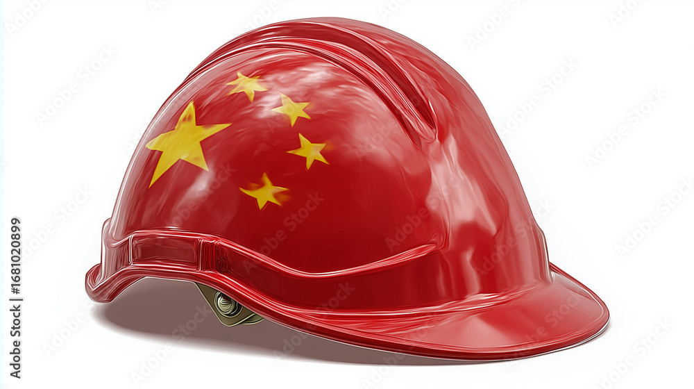 Fototapeta premium China flag hard hat construction safety helmet chinese worker equipment