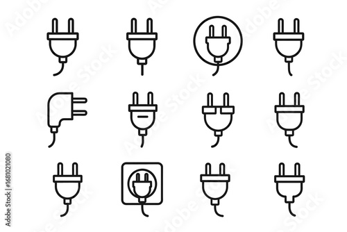 Various electrical plug icons in outline style