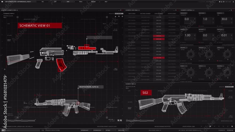 Weapon Interface Advanced Weapon System Schematic Animation with Exploded View and Data ...