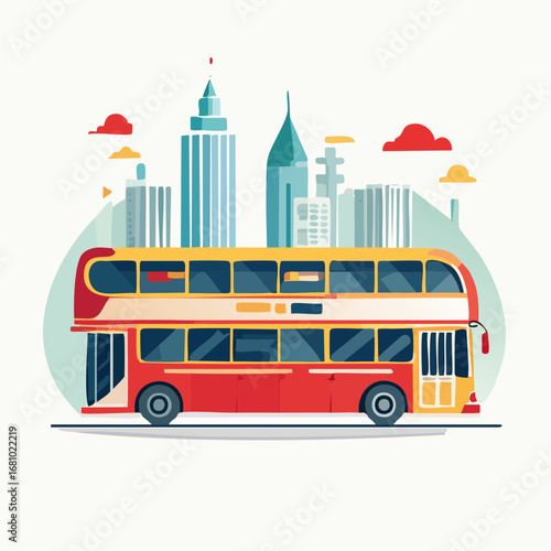 Double Decker Bus In Cityscape Illustration