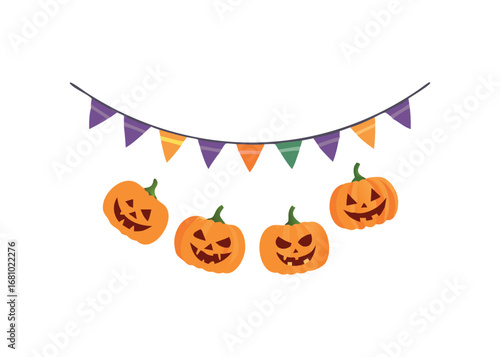 Hanging Halloween Jack O Lanterns with Festive Bunting Decoration