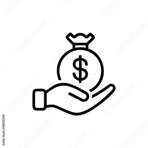 Money bag with dollar sign on hand conceptual symbol of finance and wealth