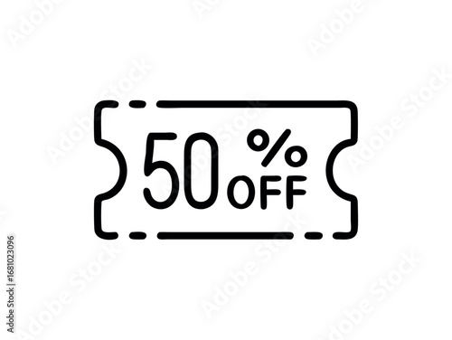 Fifty Percent Off Discount Coupon Tag Isolated on White
